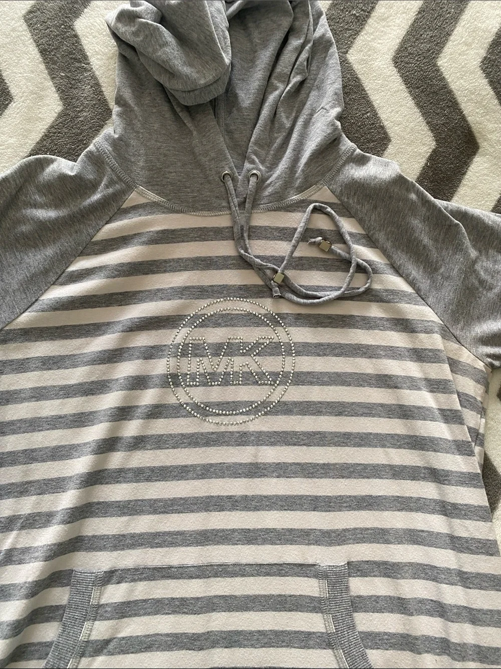 Michael Kors Gray and Light Gray Striped Zip-Up Hoodie Sweater